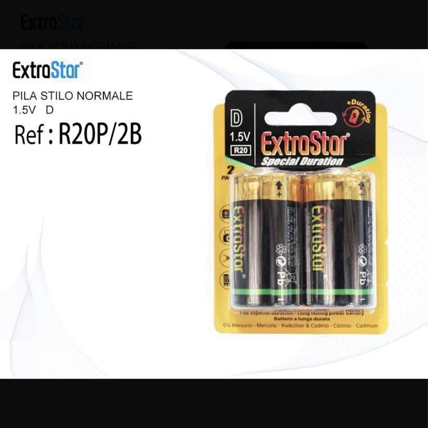 Batterie Alcaline D 1.5V – Pile Torcia R20 a Lunga Durata per Torce, Radio e Dispositivi ad Alto Consumo – 24 Pezzi (12 Confezioni da 2) – R20P-2B