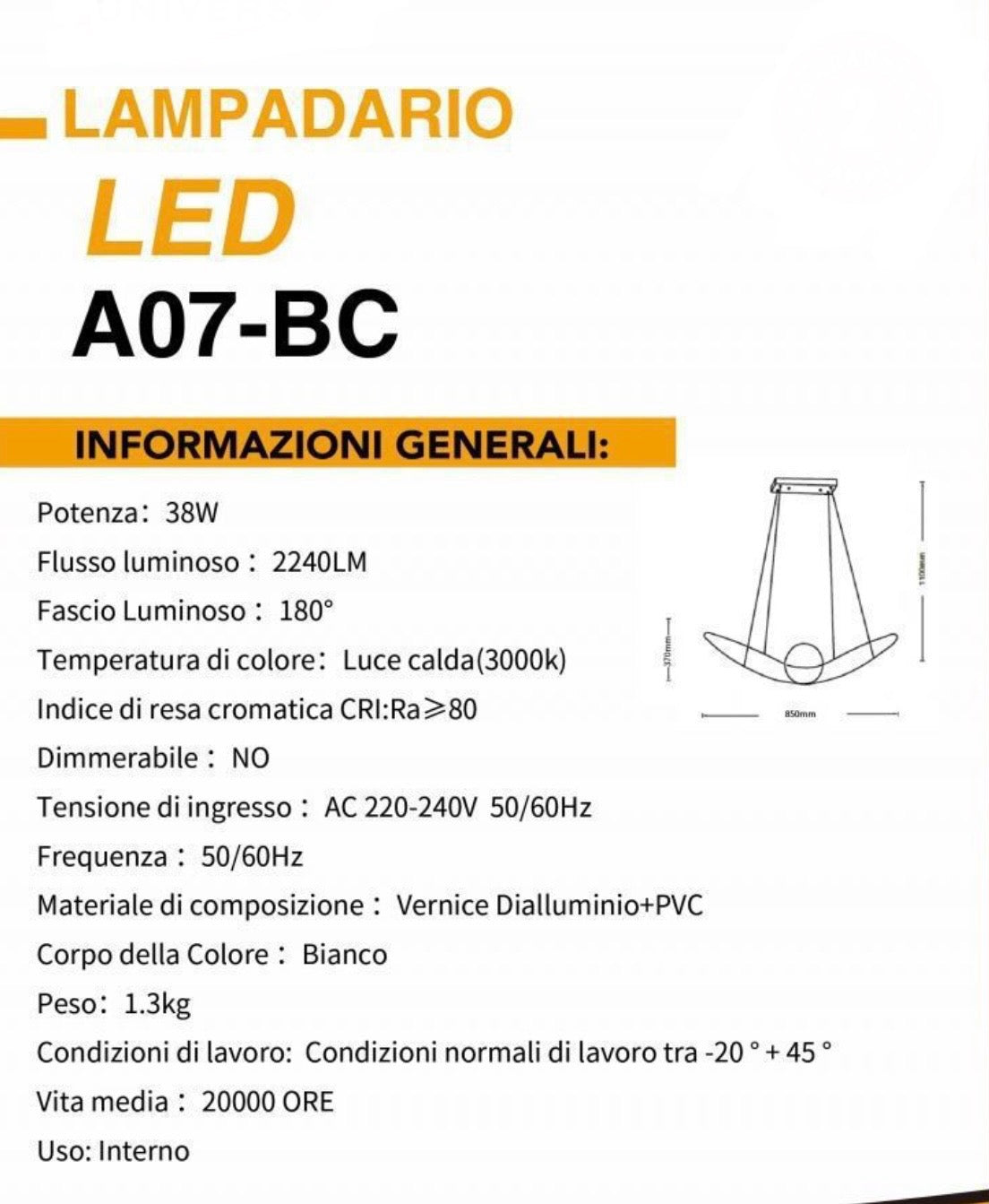 Lampadario LED Moderno FIOCCO 38W A07