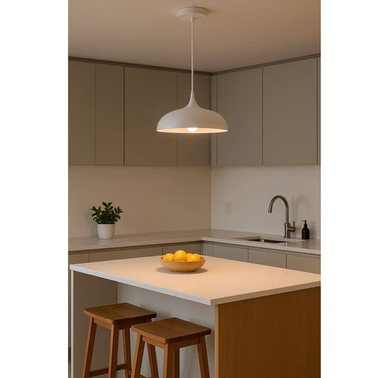 Lampadario a sospensione stile contemporaneo in metallo pendente a cupola attacco E27 luce tavolo cucina di colore nero o bianco Ø35 cm  B90