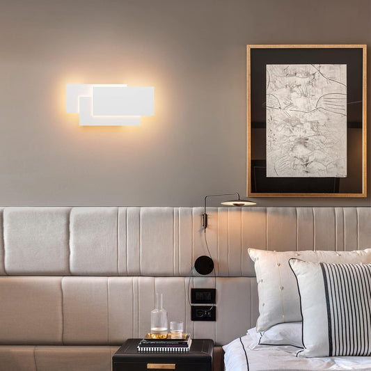 TEKHOME Applique da Muro LED 12W Rettangolare Bianca, Lampada da Parete Moderna in Ferro e Acrilico, 3000K-6500K Regolabile, Design Decorativo per Camera da Letto Soggiorno Corridoio E41-B3C