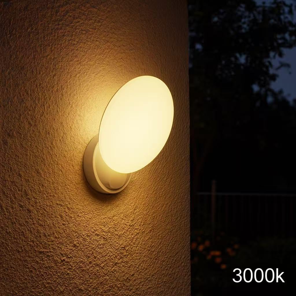 Applique LED da Esterno 10W IP54 CCT 2700K-4000K-6500K, Lampada da Parete Rotonda Impermeabile 1100LM in ABS+PC, per Bagno, Balcone e Corridoio – Bianco ESA-02B3C