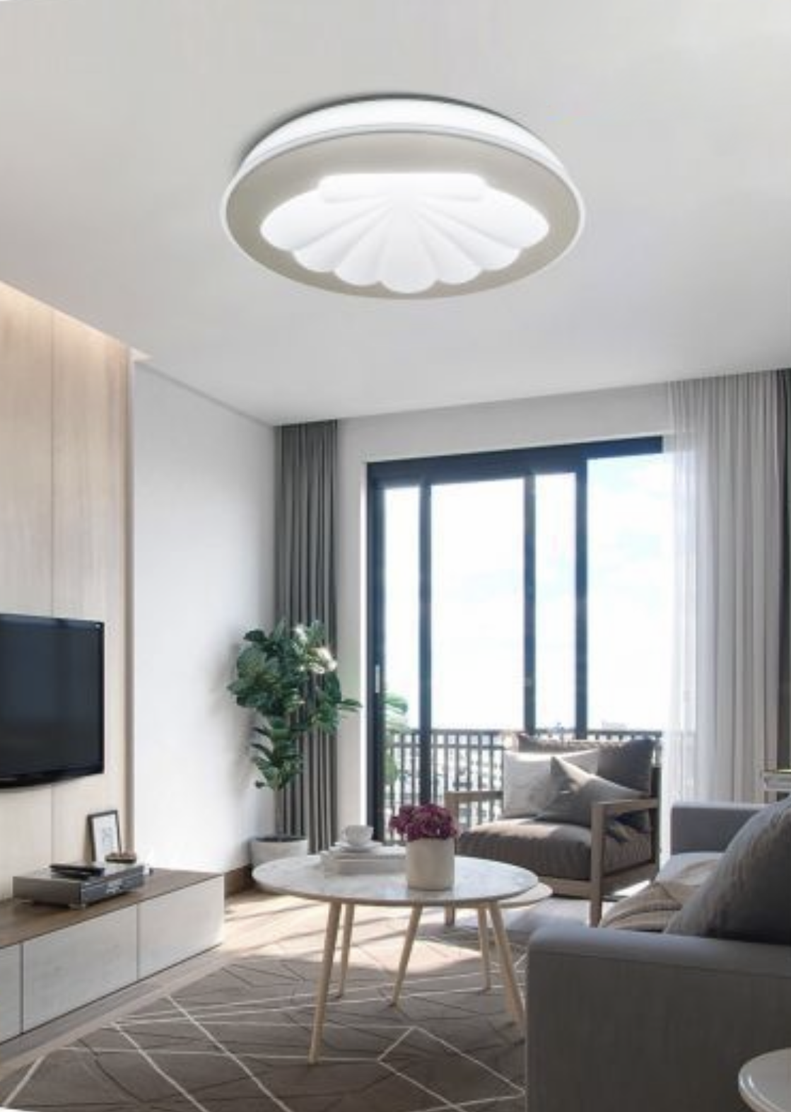 TEKHOME Plafoniera LED Moderna 46W con Telecomando e Bluetooth, Dimmerabile 3000K-6500K, Ø48cm, Design a Conchiglia, Luce Soffitto per Soggiorno Camera da Letto, IP20, CRI＞80, 3680LM, PN-11-3C