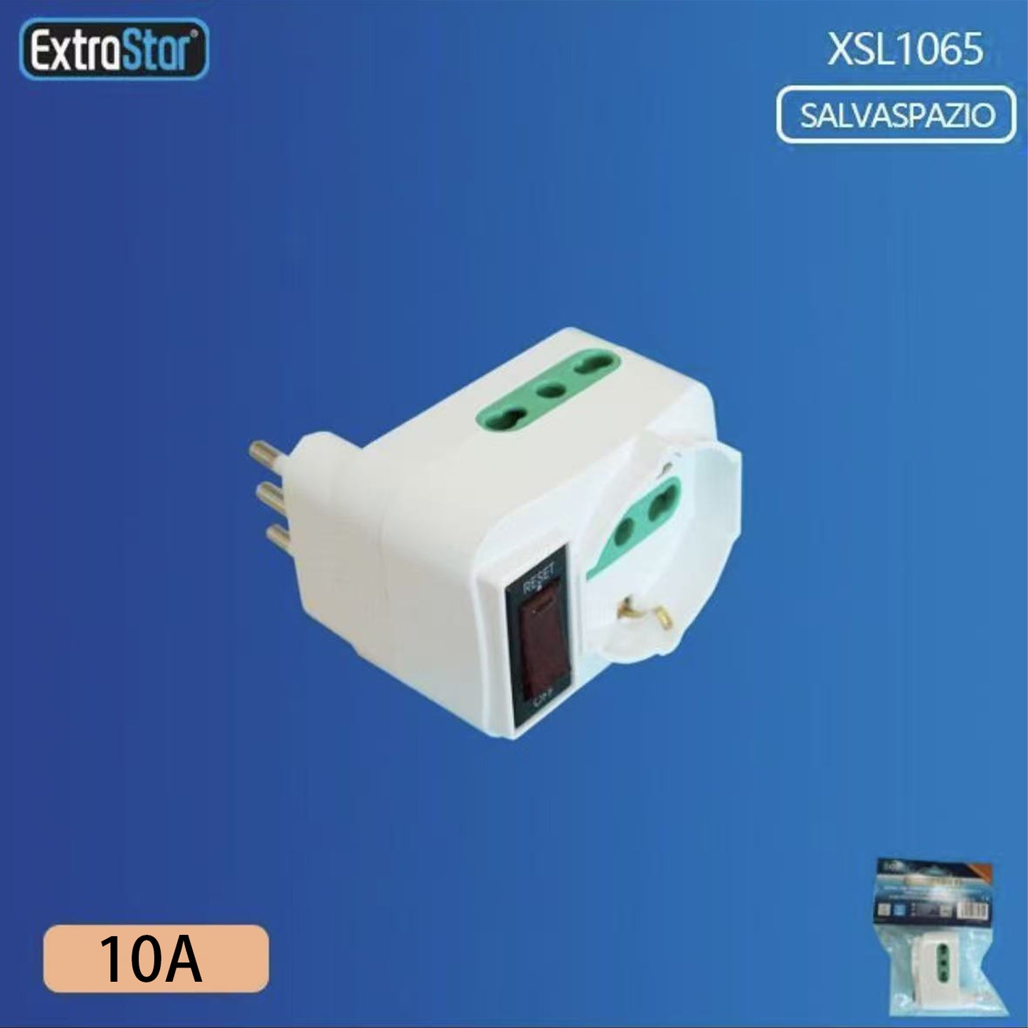 5Pezzi Adattatore Spina Italiana 10A con 2 Prese (Bipasso 10/16A + Schuko), Salvaspazio con Interruttore ON/OFF 250V – XSL1065