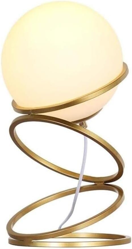 Lampada da tavolo comodino oro con sfera in vetro bianco design moderno lume dorato con cerchi D31