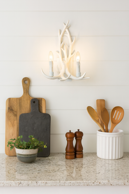 TEKHOME Applique da Parete Artistica a 2 Luci, Stile Ramo Bianco, Attacco E14, Struttura in Resina, Design Decorativo per Camera da Letto, Soggiorno e Corridoio E45-B