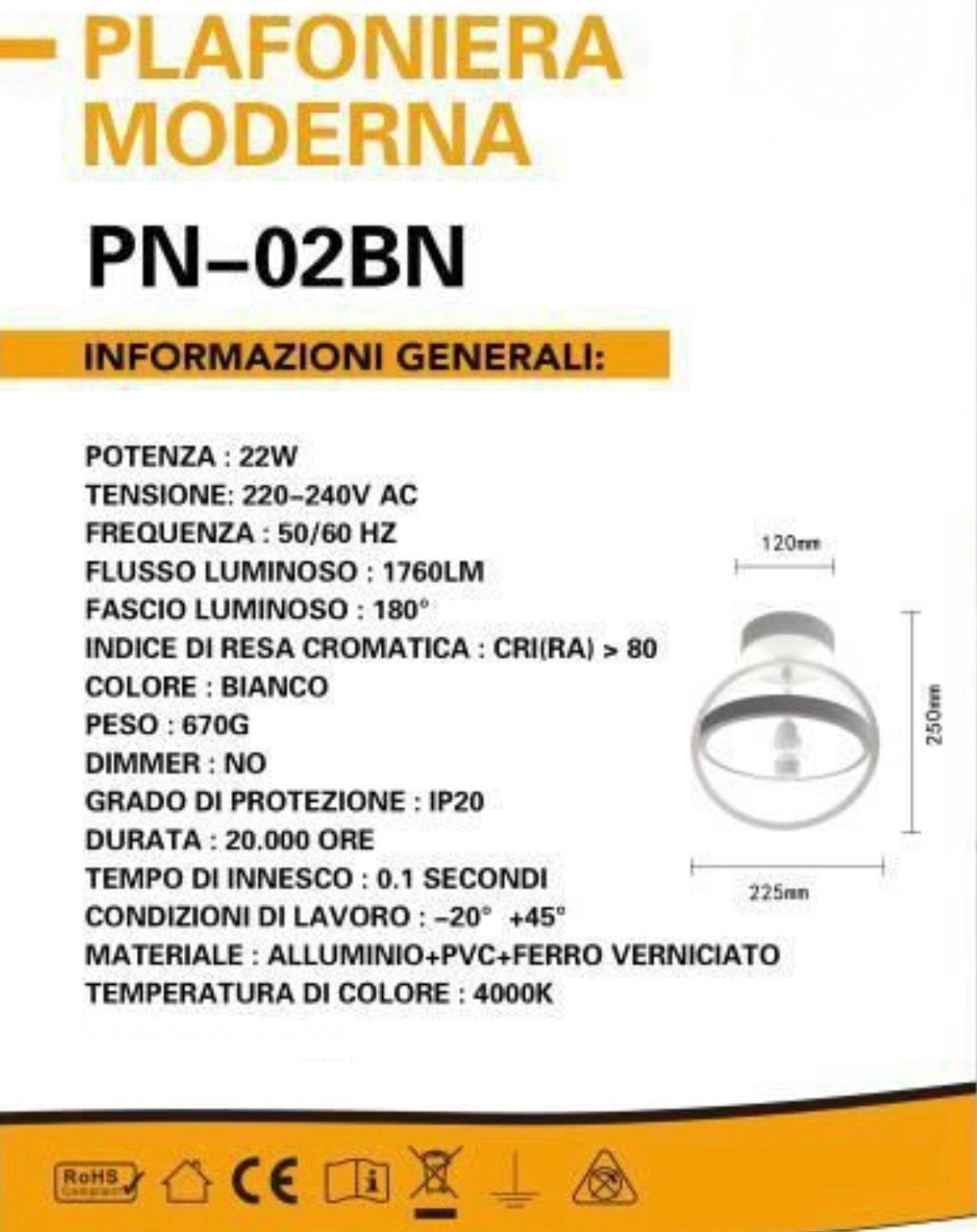 TEKHOME Lampadario led moderno 22 watt forma cerchio plafoniera con pendente lampada da soffitto luce 3000K/6500K 1760Lm PN-02