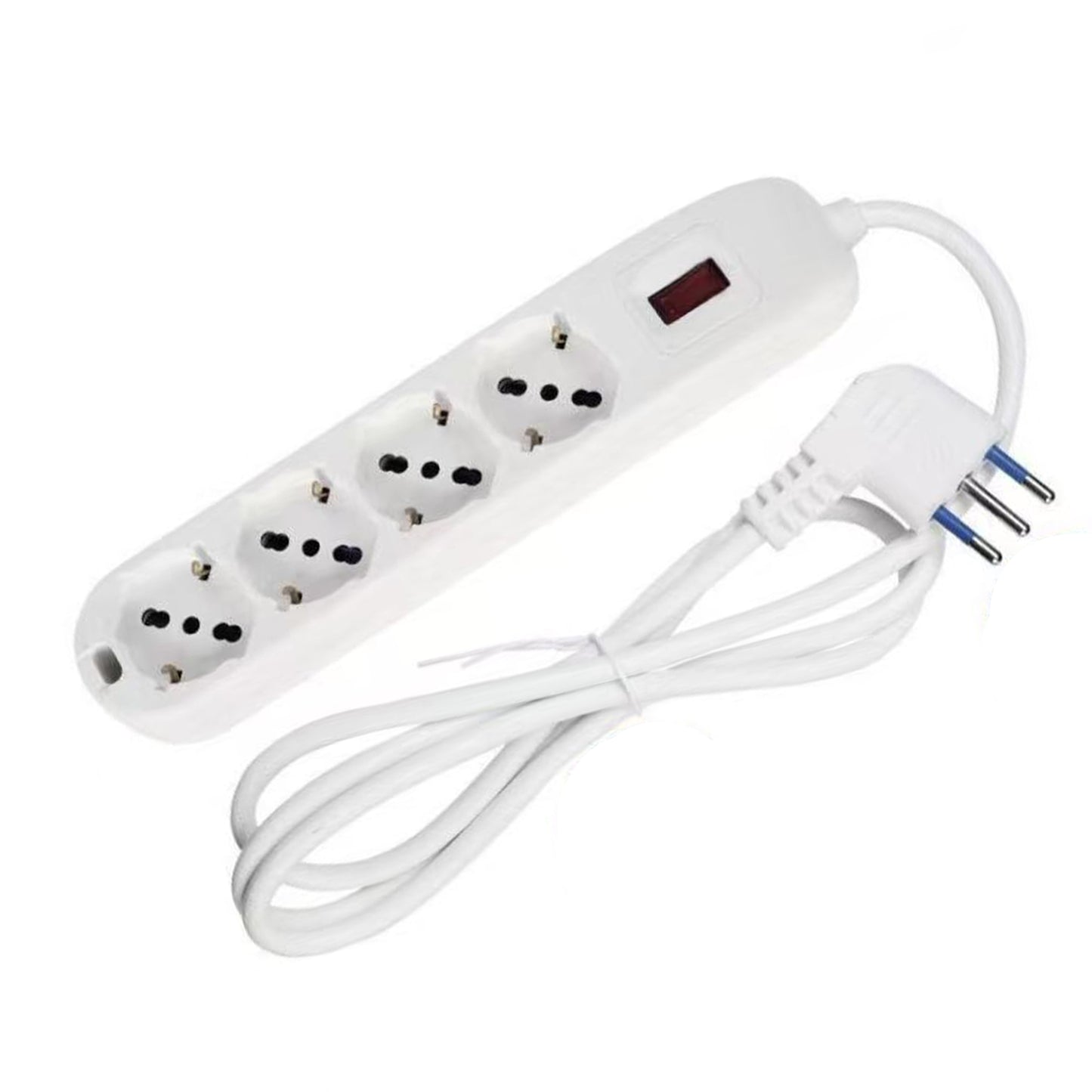 2 Pezzi Multipresa 4 Prese Universali 10A con Interruttore, Cavo 1,5 m, Spina Italiana Tipo L, Protezione da Sovraccarico, Bianco – 80184N