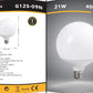 Lampadine LED E27 G125 21W, Confezione da 6 Pezzi, 2000LM, Globo Grande Ø125 mm, Naturale 4000K, CRI>80, Angolo 220°, Risparmio Energetico, Modello G125-09N