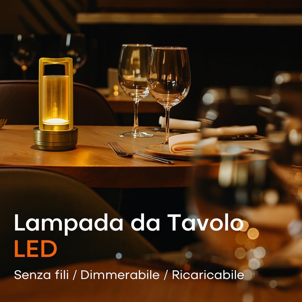 Lampada LED da Tavolo Ricaricabile 3W – Luce Portatile Touch con 3 Temperature di Colore, Batteria 2000mAh, Design Moderno in Alluminio e Acrilico – Uso Interno D37