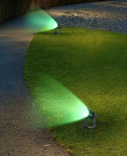 Faretto LED da Esterno 3,5W Luce Verde, IP65, Faretto Orientabile per Giardino e Vialetti, Corpo in Alluminio – ES38-NV