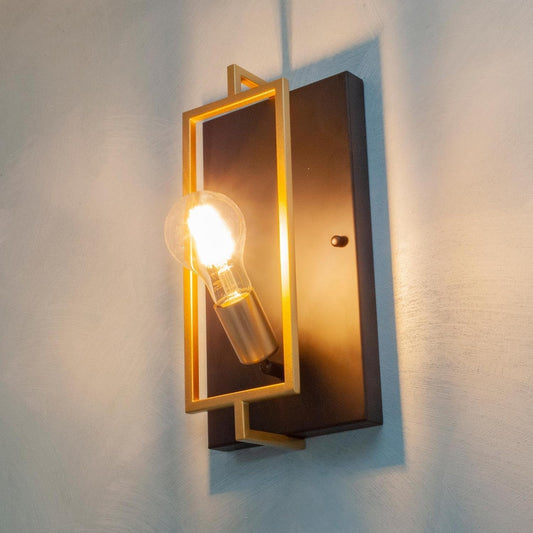 TEKHOME Applique da Muro Vintage E27, Lampada da Parete Industriale con Cornice Nera e Oro, Portalampada E27 per Soggiorno, Camera da Letto, Corridoio AQ63