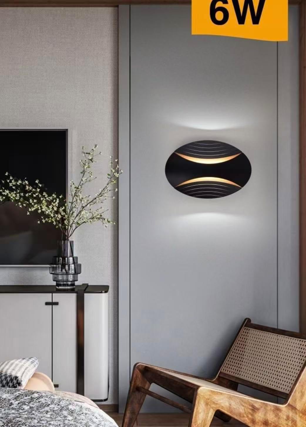 TEKHOME Applique LED da Muro 6W Moderno Interno, Lampada da Parete con 3 Colori Selezionabili 3000K-6500K, Design Decorativo Bianco/Nero AQ15