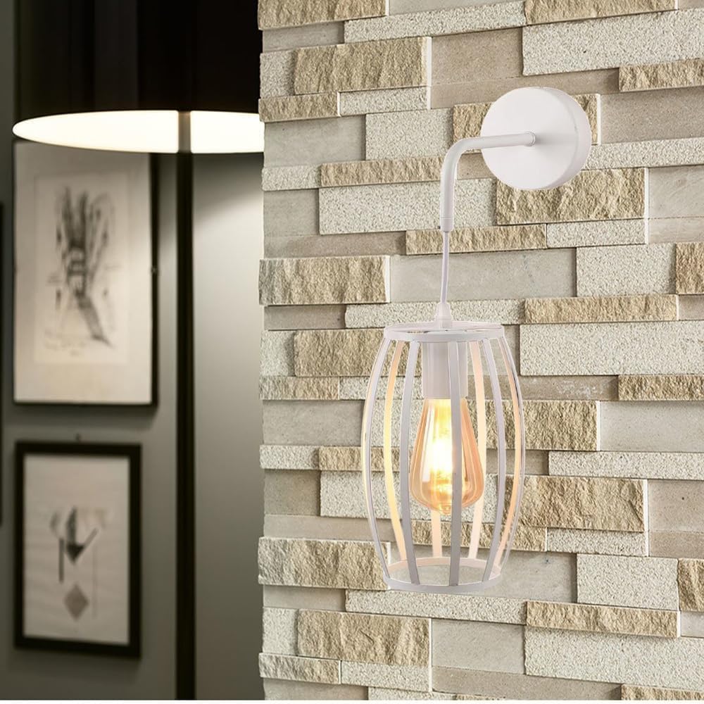 TEKHMEO Applique da Muro Industriale in Ferro E27, Lampada da Parete con Portalampada E27, Design a Gabbia – Nero/Bianco (Lampadina non inclusa) AQ53