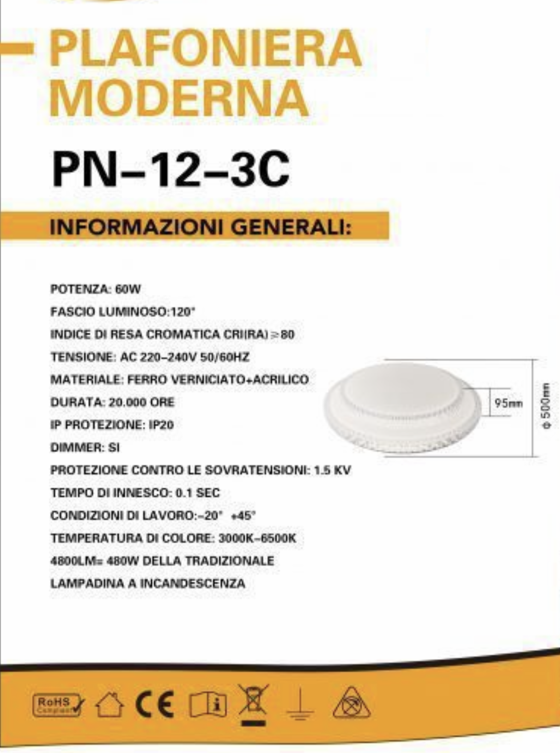TEKHOME Plafoniera LED da Soffitto 60W con Bluetooth e Telecomando, Dimmerabile 3000K-6500K, Ø50cm, Design Elegante con Decorazioni Acriliche, Luce per Soggiorno Camera Letto, CRI＞80, PN-12-3C