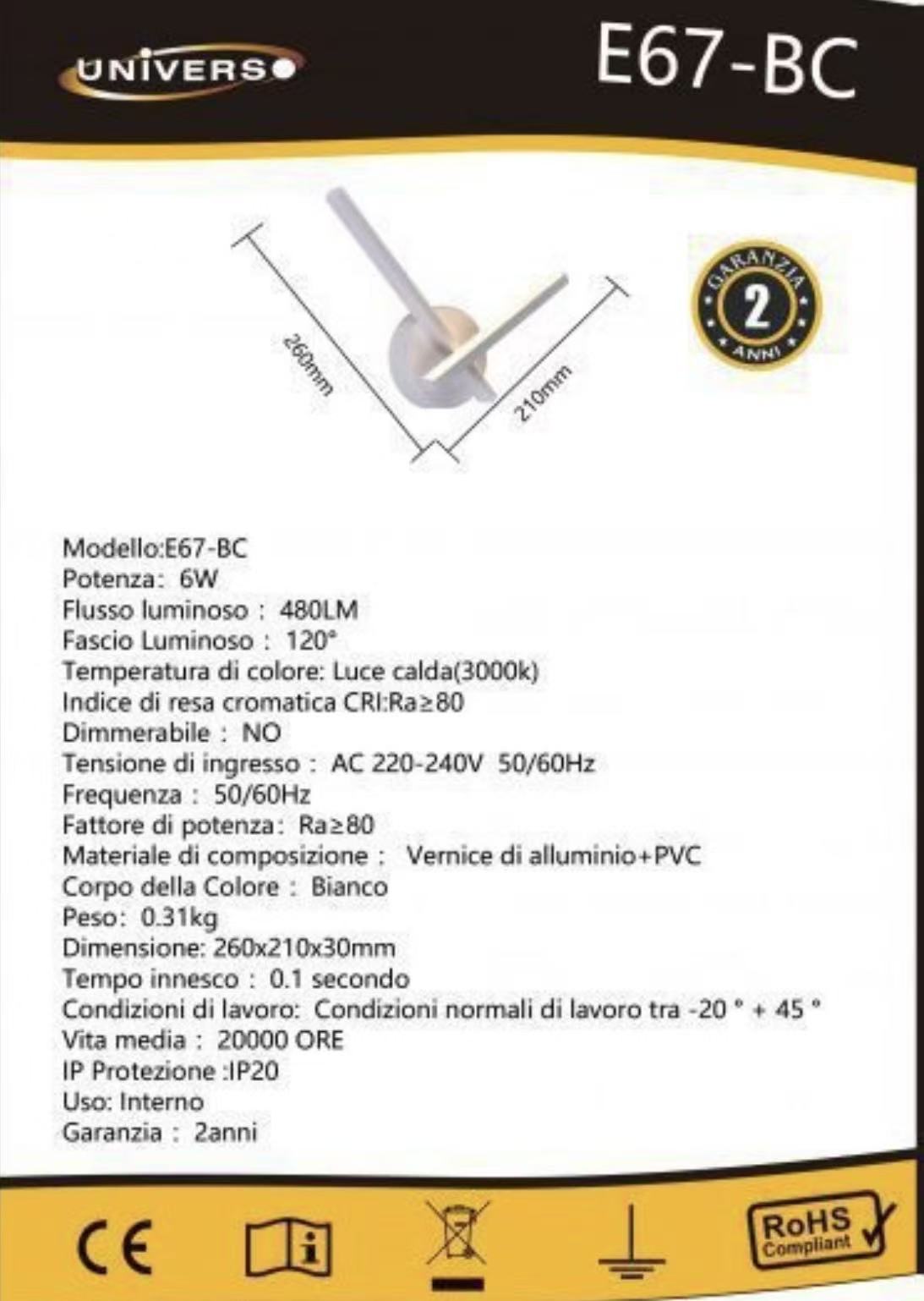 TEKHOME Applique da Parete Moderna LED 6W – Design Minimal Bianco, 3 Temperature Colore (3000K / 4500K / 6500K) E67