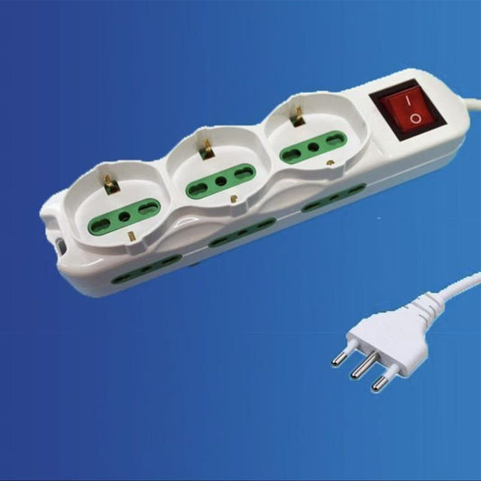 2 Pezzi Multipresa 6 Posti Bipasso + Schuko 10/16A con Interruttore Luminoso, Spina Tipo L 16A, Colore Bianca –Modello X203077