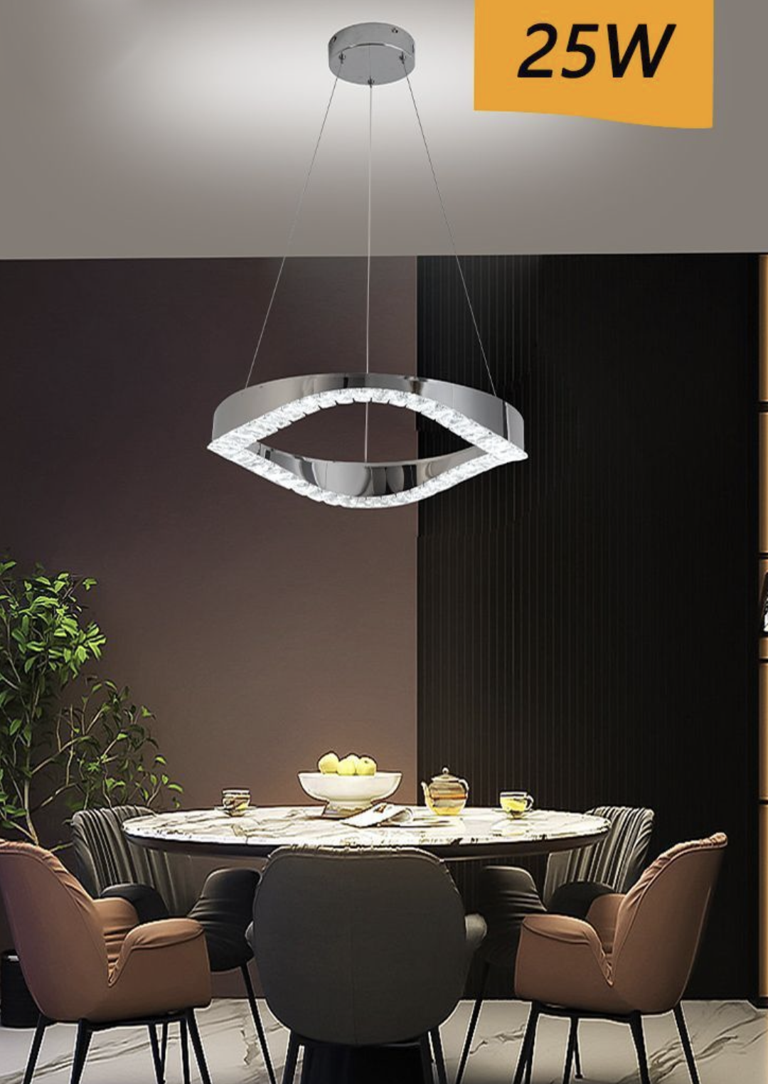 TEKHOME Lampadario a Sospensione Moderno con Cristalli, Lampadario LED Soffitto 25W 2000LM, Luce Fredda 8000K, Acciaio Inox Bianco e Cristallo, per Cucina Soggiorno B72-F