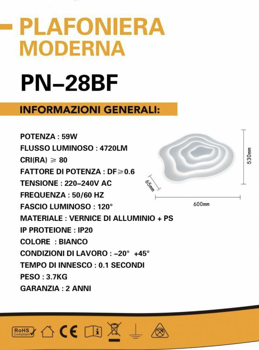 TEKHOME Plafoniera a led da interno moderna a soffitto forma tonda lampadario adatta per camera da letto salone soggiorno salotto cucina locali commerciali 59W PN-28