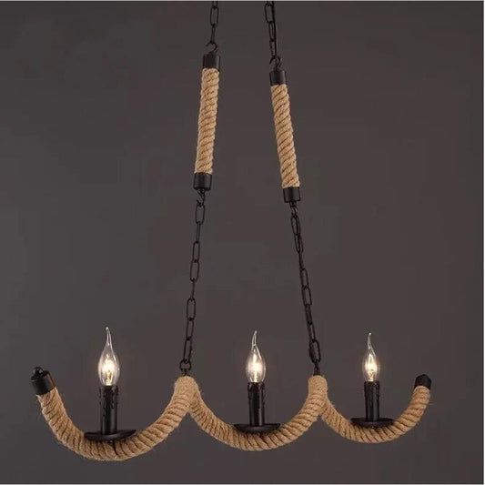 Lampadario Industriale in Corda 3 Luci E14, Lampadario a Sospensione Vintage Rustico, Lampada da Soffitto per Cucina Sala da Pranzo Soggiorno, Altezza Regolabile A40-3