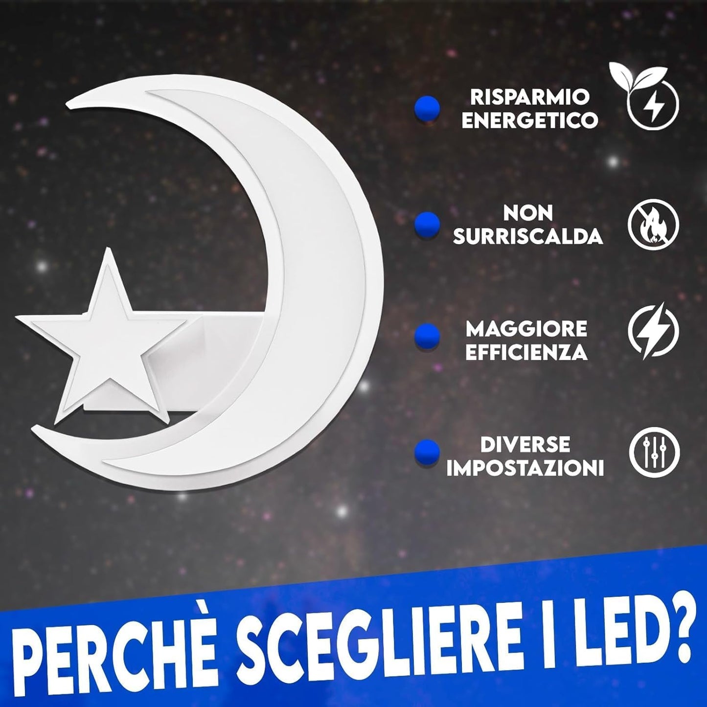 TEKHOME Applique da muro LED 11W design luna e stella, lampada decorativa da parete moderna 3000K-6500K, bianco E47-3C