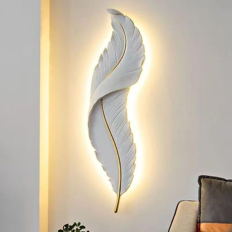 Applique da parete LED 12W piuma decorativa, luce regolabile 3000K-4000K-6500K, design moderno in resina bianca, per soggiorno camera da letto corridoio, IP20 AQ24-B3C