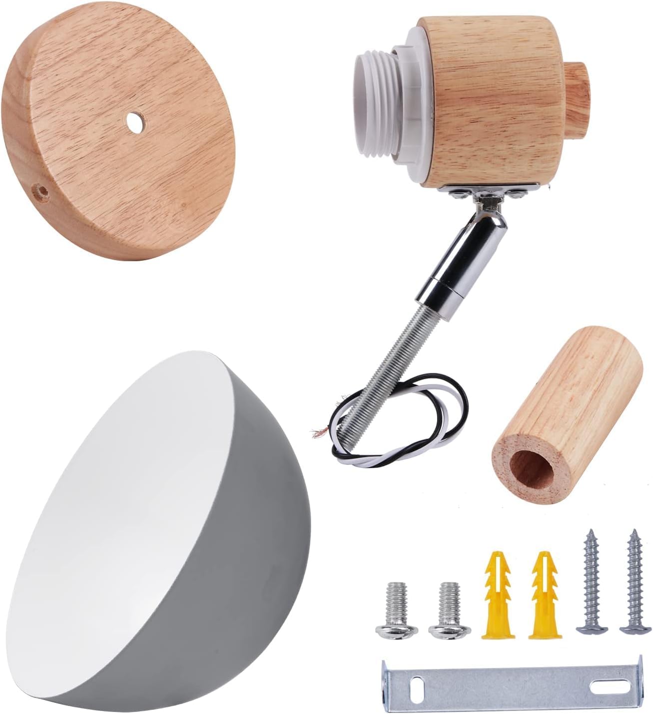 Applique da Parete E27 in Legno e Metallo – Lampada da Parete Design Moderno Nero e Legno Naturale per Soggiorno, Camera da Letto o Corridoio AQ40