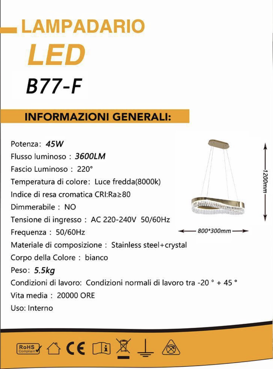 TEKHOME Lampadario a Sospensione Moderno con Cristalli,Lampadario LED Soffitto, 45W 3600LM o 35W 2800LM, Luce Fredda 8000K, Acciaio Inox e Cristallo, per Soggiorno Camera da LettoB77B78