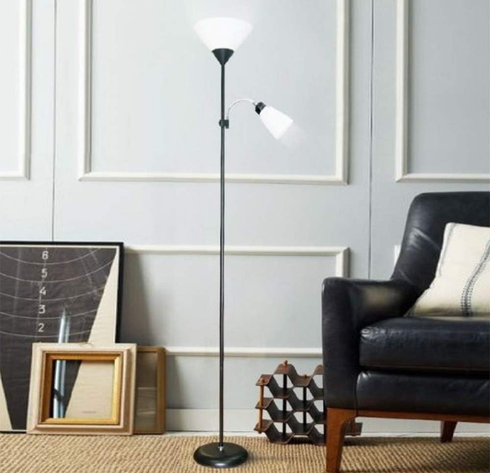 Lampada da Terra con Doppia Luce, Attacco E27 x2, Piantana Moderna in Metallo, Interruttore a Pedale, per Salotto Camera Studio D23