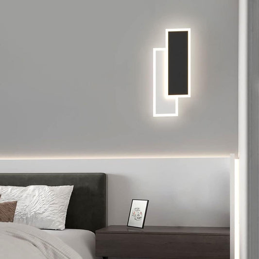 Applique da Muro LED 15W Nero Bianco Design Moderno Rettangolare con 3 Colori CCT 3000K-4000K-6500K, Lampada da Parete Interno Soggiorno Camera Corridoio AQ16-3C