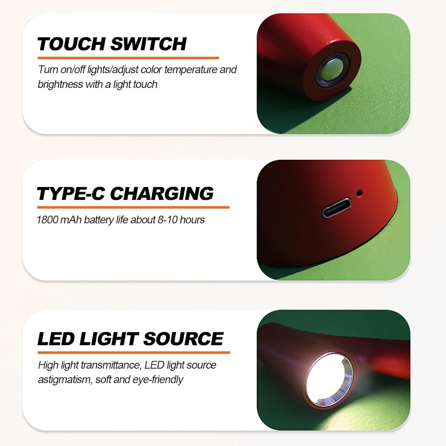 Lampada LED da Tavolo Ricaricabile Senza Fili – 3000K Luce Calda, USB 5V, Batteria 1800mAh, Design Moderno in Alluminio – Nero/Bianco D36