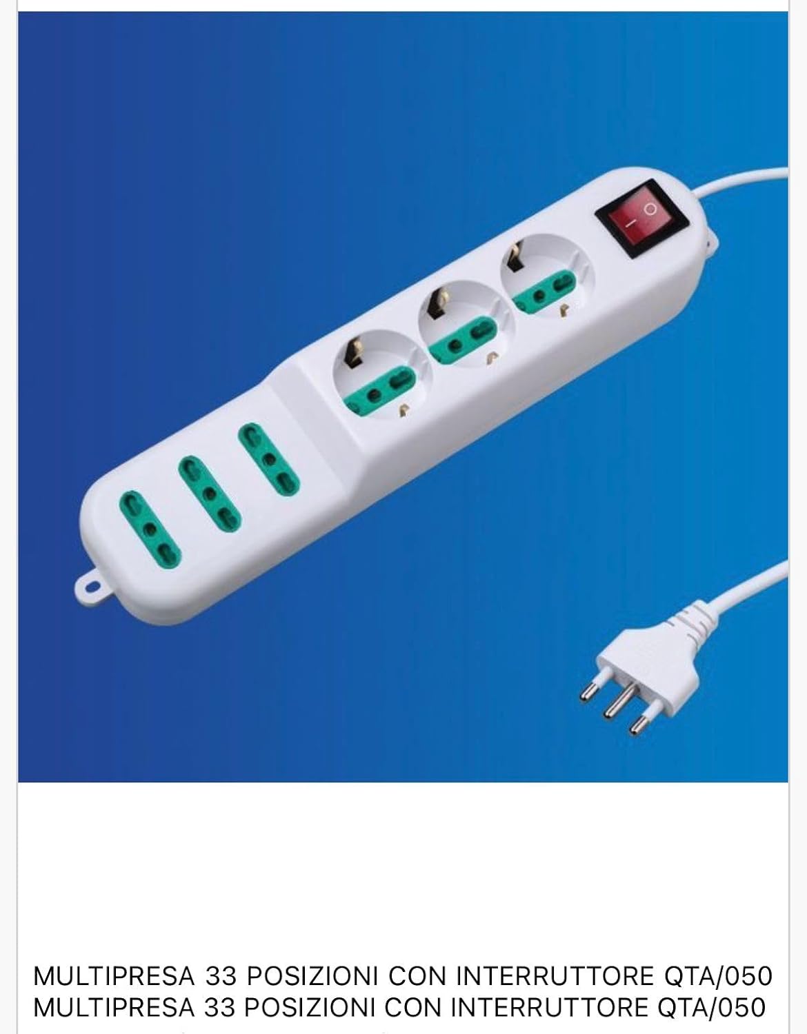 2 Pezzi Multipresa Italiana con Interruttore, Presa Multipla Bipasso 10/16A con 3 Prese e 3 Uscite Bipasso Supplementari, Spina 16A, Bianco– C-X203066