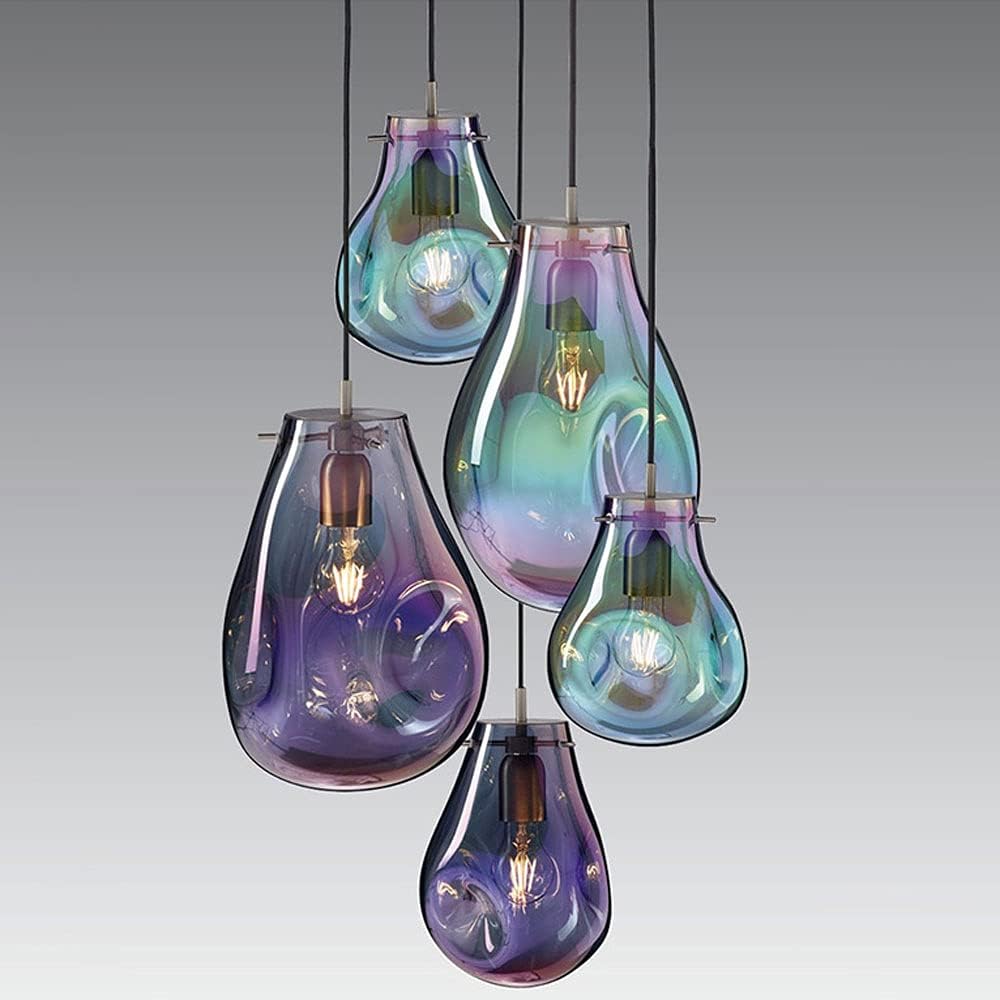 Lampade a Sospensione in Vetro colorato Lampadario Semplice e Moderno in Ferro Illuminazione a Sospensione per Bar Ristorante Portico Corridoio Lampada a Sospensione E27 Base LP-20A