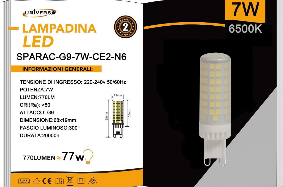 Lampadine LED G9 7W 770LM 10 Pezzi 220-240V SPARAC-G9-7W-CE2-N