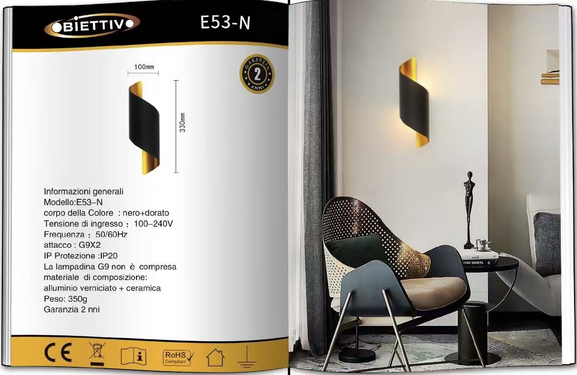 Applique da Parete Moderna G9, Lampada da Muro Design Minimal in Alluminio e Ceramica, Illuminazione Interni per Soggiorno Camera Corridoio – E53