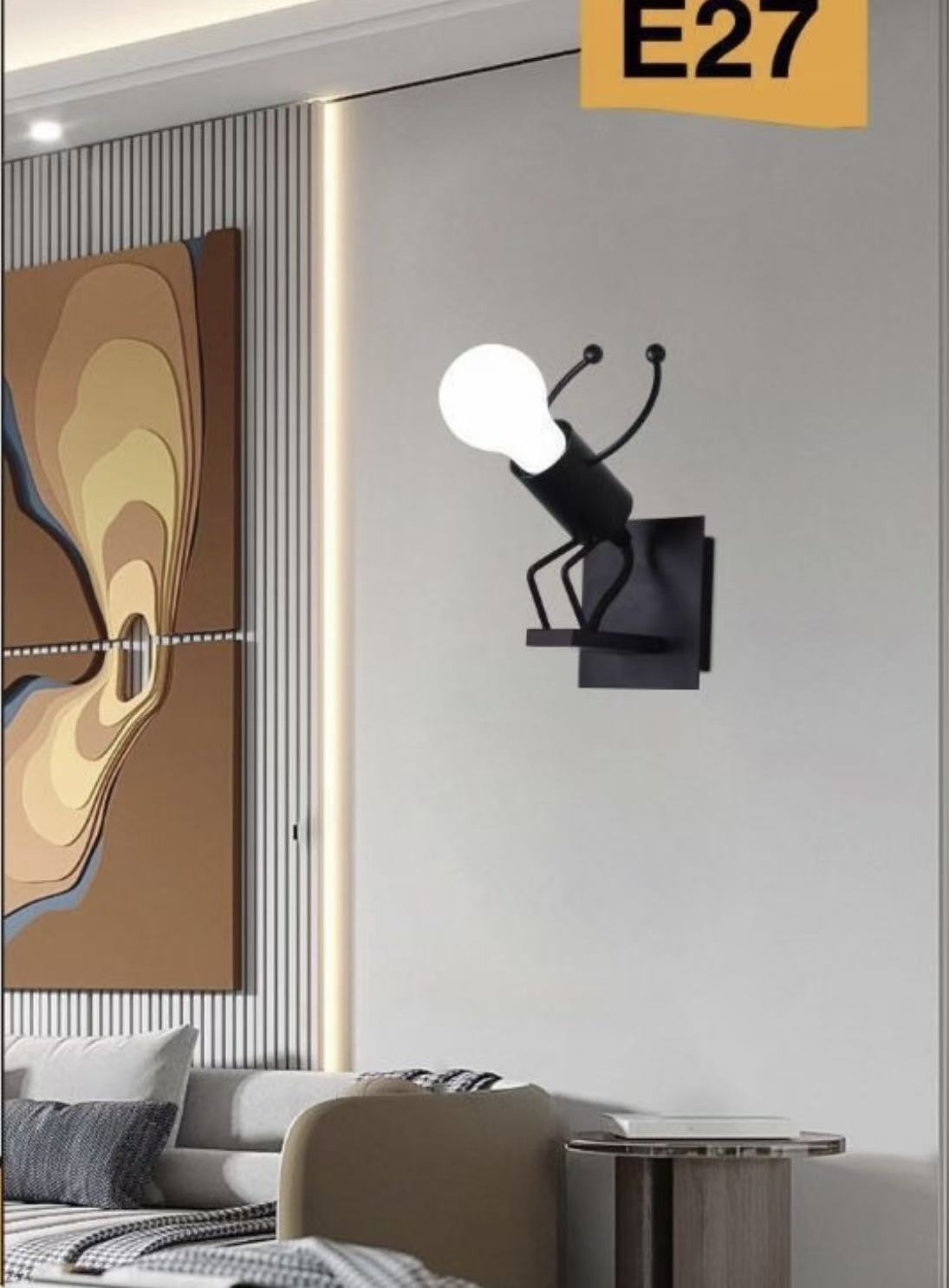 TEKHOME Applique da Muro E27 Design Moderno Metallo, Lampada da Parete con Portalampada E27, Bianco/Nero, per Soggiorno Camera da Letto AQ50