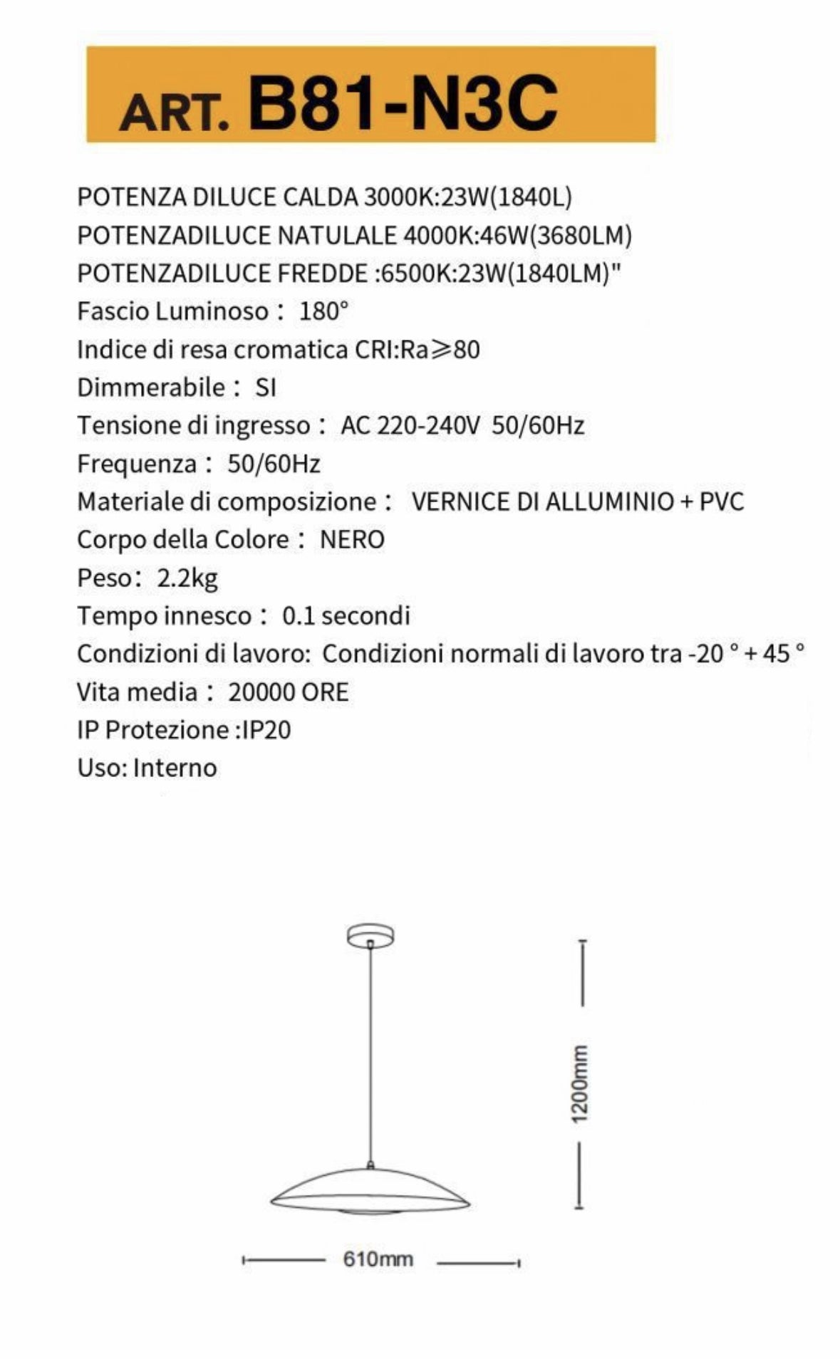 TEKHOME Lampadario a led a sospensione 46 watt 3 colorazione di luce dimmerabile con telecomando lampada da cucina soggiorno B81