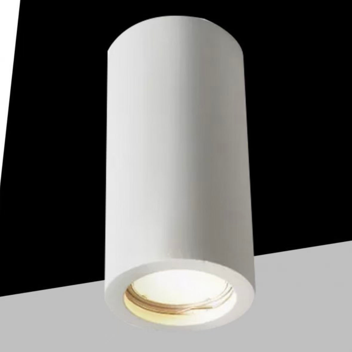 Portafaretto in Gesso Cilindrico da Soffitto | Attacco GU10 | Verniciabile | Bianco | Design Moderno per Cartongesso GS-C140-T