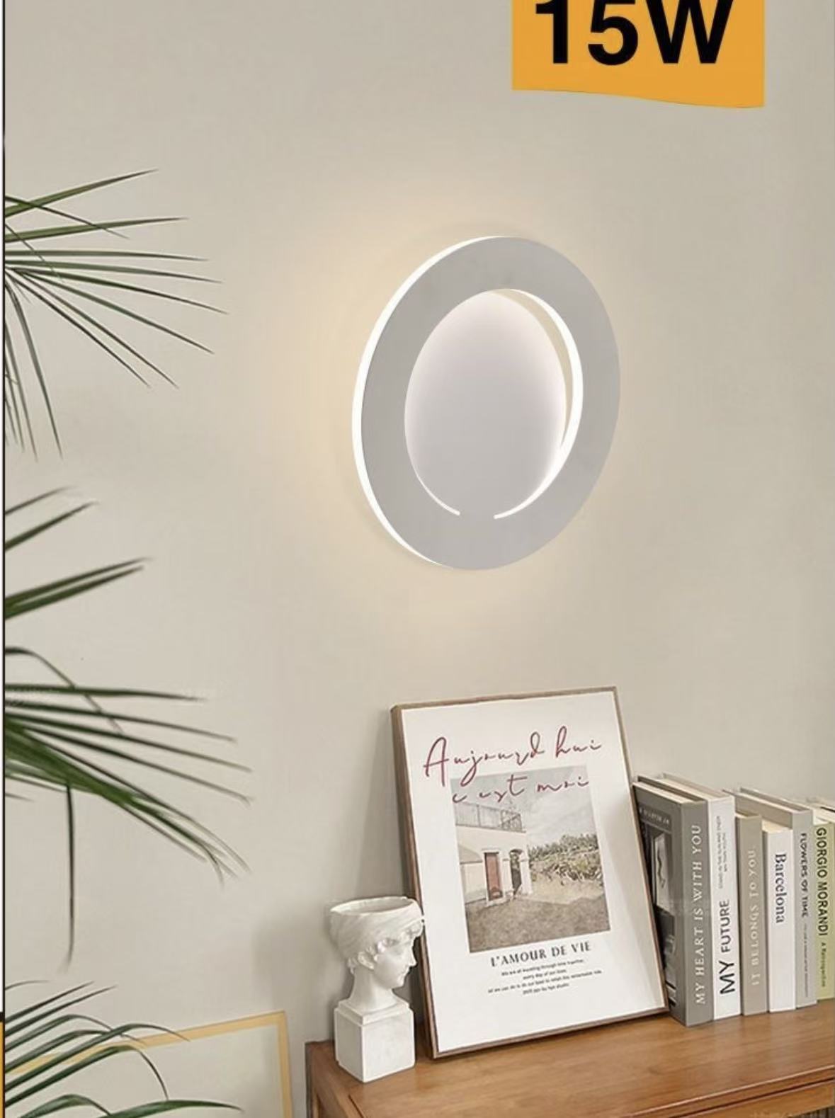TEKHOME Applique LED da Parete 15W Rotonda Moderna 3 Colori 3000K-6500K Bianca, Lampada da Muro Creativa per Camera da Letto, Soggiorno, Corridoio AQ17-3C