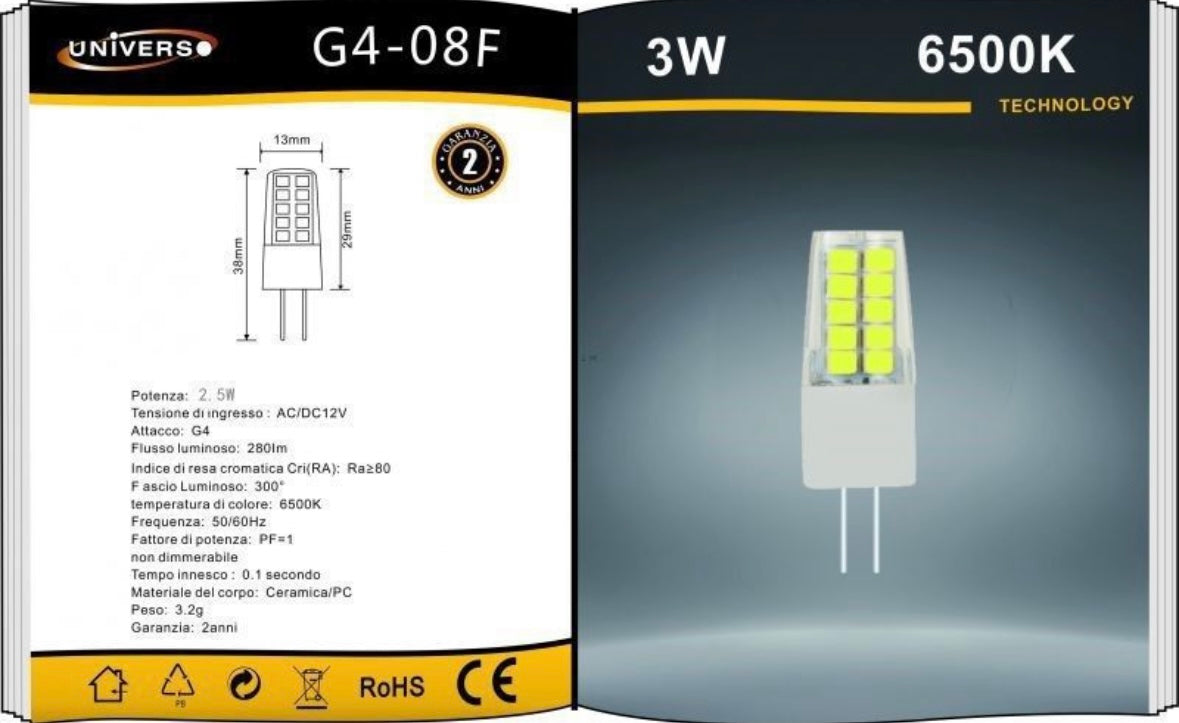 Lampadine LED G4 3W 280LM 12V 10 Pezzi G4-08