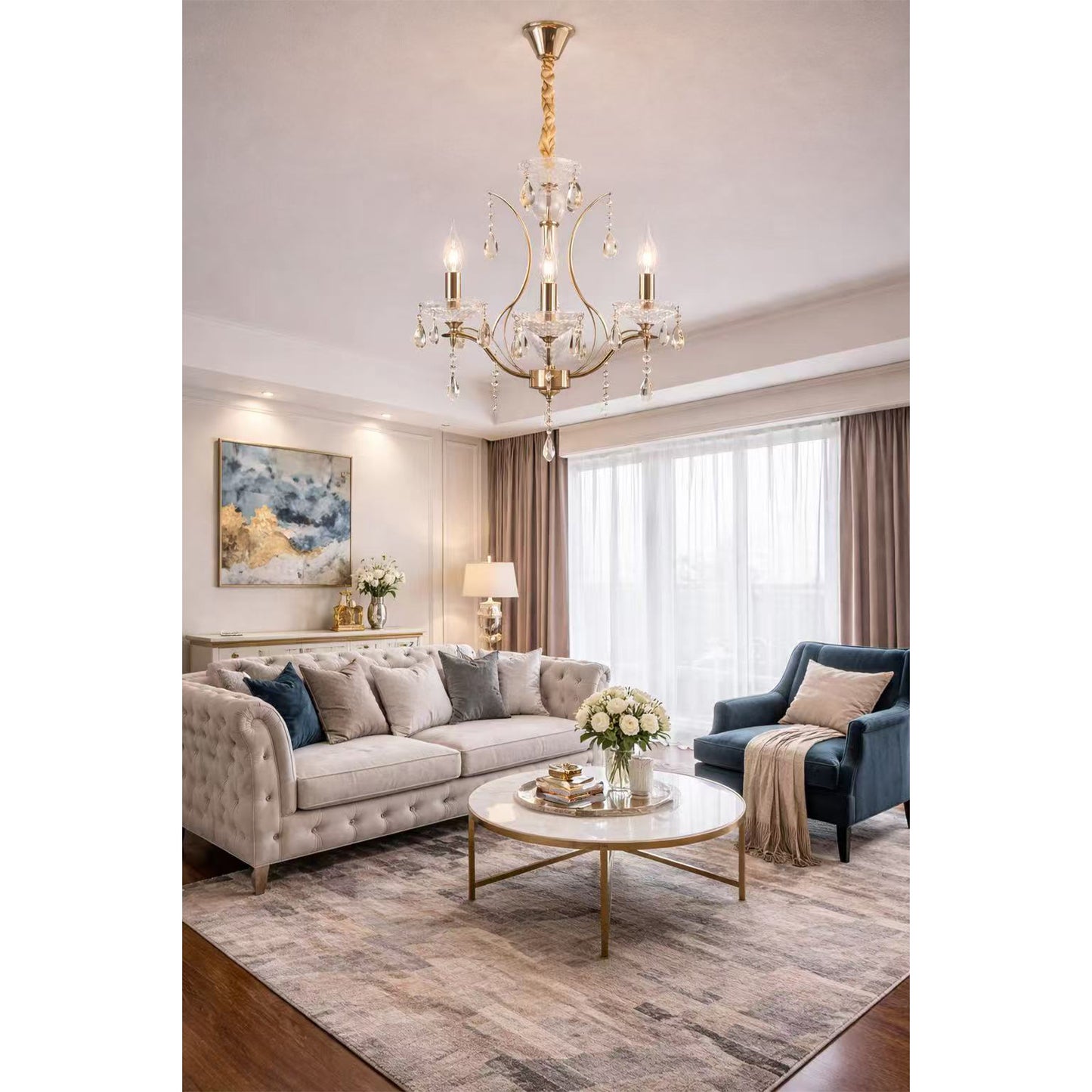 Lampadario Classico in Cristallo 3 Luci E14, Stile Elegante per Sala da Pranzo e Soggiorno, Struttura in Metallo e Vetro Trasparente – A60-3