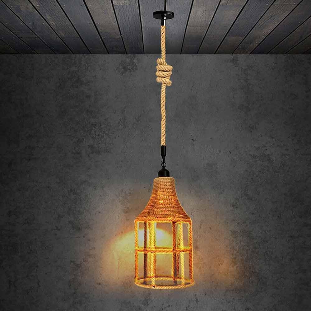Lampadario a sospensione con paralume a campana in corda di canapa stile vintage retrò lampada E27 arredo casa A41-1
