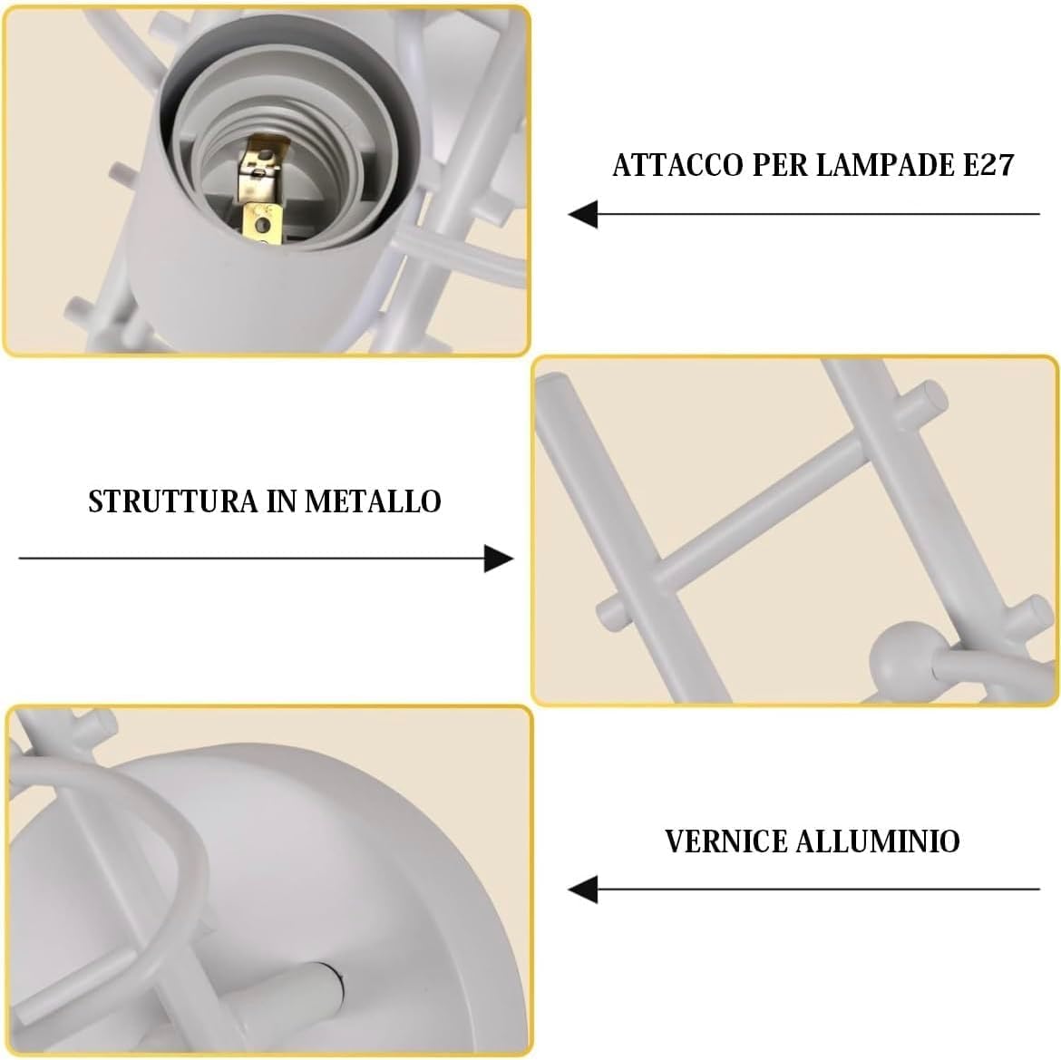 TEKHOME Applique da Muro Design Moderno 1XE27 in Metallo Nero/Bianco – Lampada da Parete Decorativa con Paralume a Gabbia, Ideale per Camera da Letto, Soggiorno, Corridoio AQ49