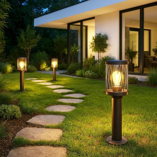Lampada da Giardino IP54 con Attacco E27, Palo da Esterno 50cm in Alluminio, Stile Vintage Ferro Battuto, Impermeabile per Vialetti e Aiuole – Colore Ruggine – Modello PT-01C