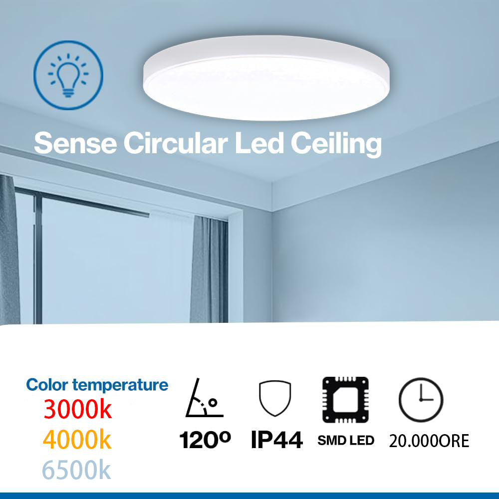 TEKHOME Plafoniera LED 18/32/42W, Lampada da soffitto per bagno IP44, 1440/2430/3620 lumen, 3colore della luce per Bagno, Cucina, Balcone ES-PN