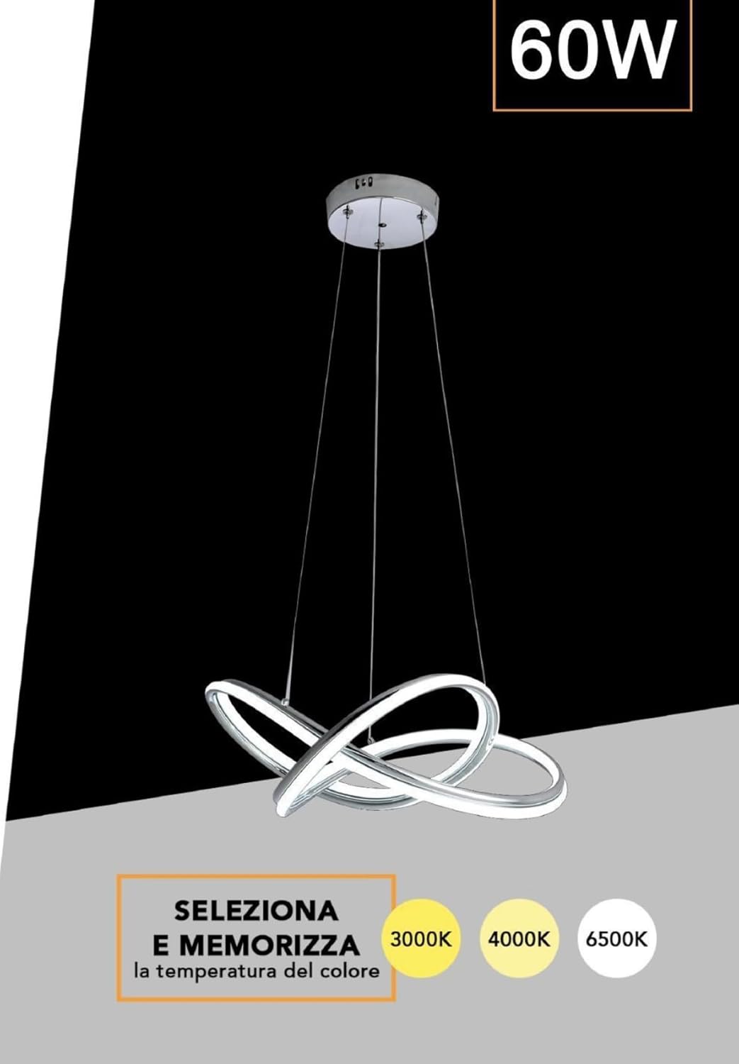 TEKHOME LAMPADARIO LED A SOSPENSIONE MODERNO INTRECCIATO CON FINITURA CROMATA 60W 3000K - 4000K - 6500K A50 (ARGENTO 3 COLORE)
