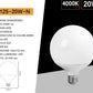 Lampadine LED E27 G125 20W, Confezione da 6 Pezzi, 2050LM, Globo Grande Ø125 mm, Luce Naturale 4000K, CRI>80, Angolo 220°,Risparmio Energetico, Modello G125-20W