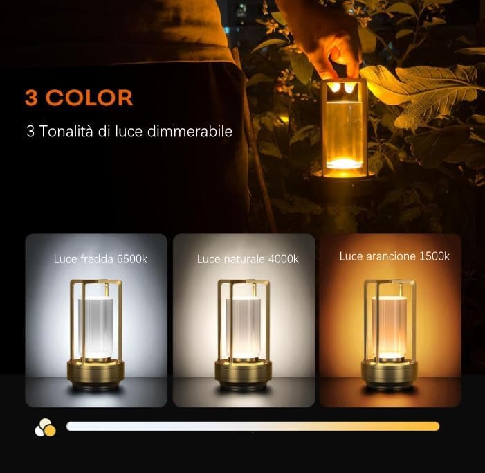 Lampada LED da Tavolo Ricaricabile 3W – Luce Portatile Touch con 3 Temperature di Colore, Batteria 2000mAh, Design Moderno in Alluminio e Acrilico – Uso Interno D37