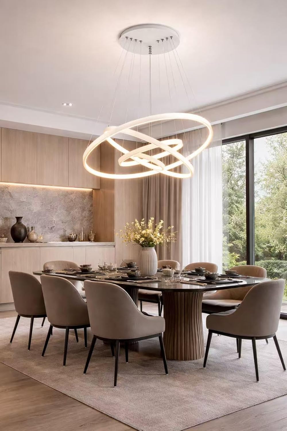Lampadario LED Moderno a Sospensione 86W 6880LM, 3 Colori Luce 3000K 4000K 6500K, CCT Switch, Design Anelli, Lampadario per Soggiorno Sala da Pranzo Camera, LP-51-B3C
