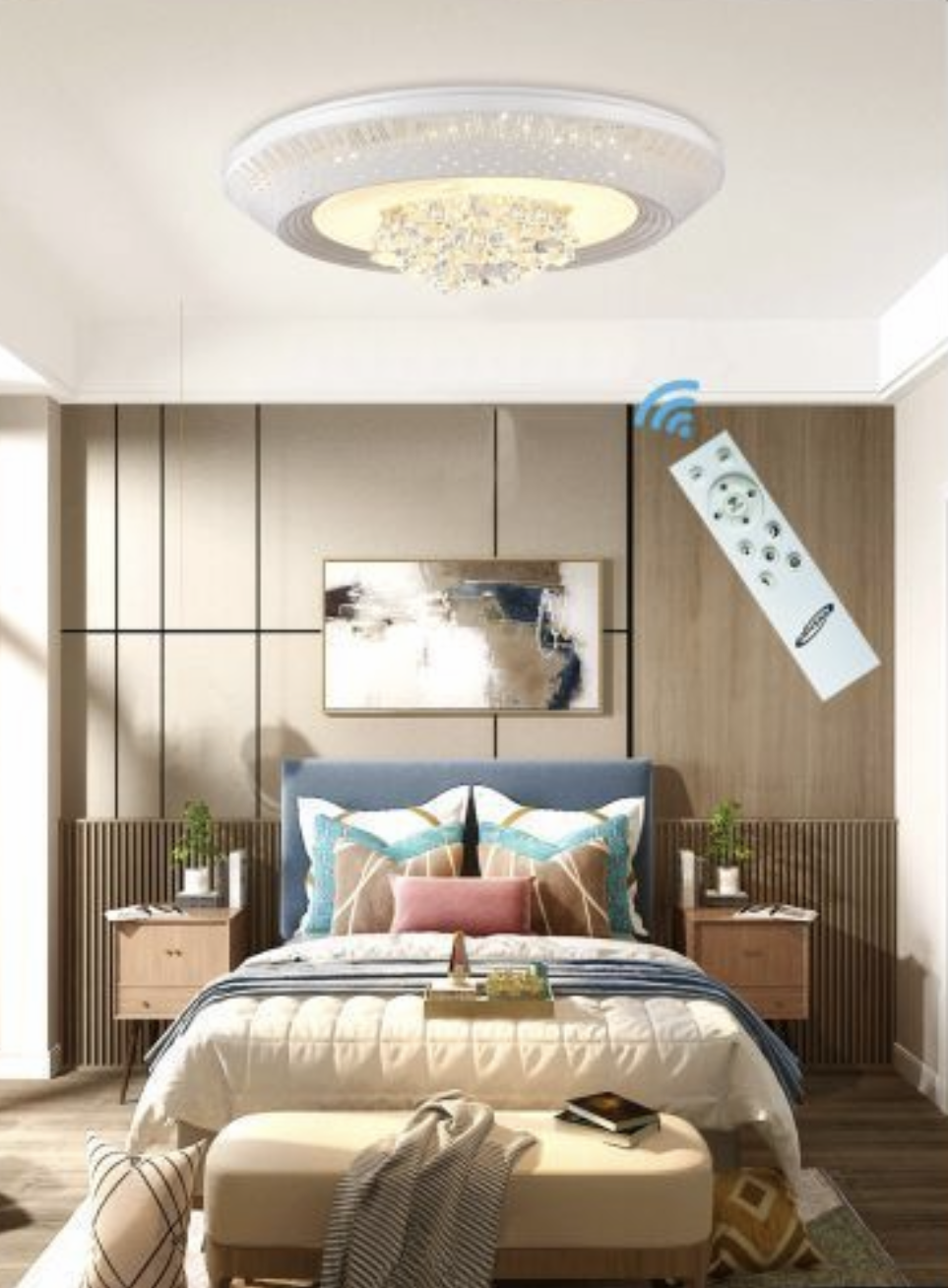 Lampadario LED con Cristalli Dimmerabile con Telecomando 3000K-4000K-6500K, Plafoniera Moderna per Camera da Letto Soggiorno – 3 Misure Disponibili (S/M/G) C30
