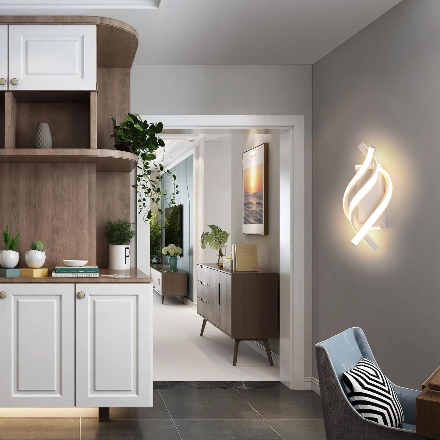 Applique LED 16W, Lampada da Parete Moderna Bianco, 3000K/4000K/6500K CCT Switch, 1280 Lumen, Illuminazione Interni IP20, Design a Spirale AQ23-B3C